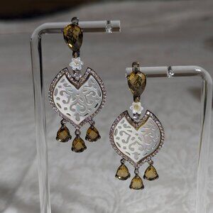 Earrings Honey Quartz, Mother of Pearl CZ set in Sterling Silver
